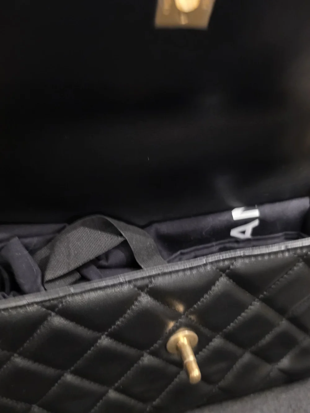 CHANEL Black Quilted Leather Top Handle Shoulder Bag with Gold Hardware
